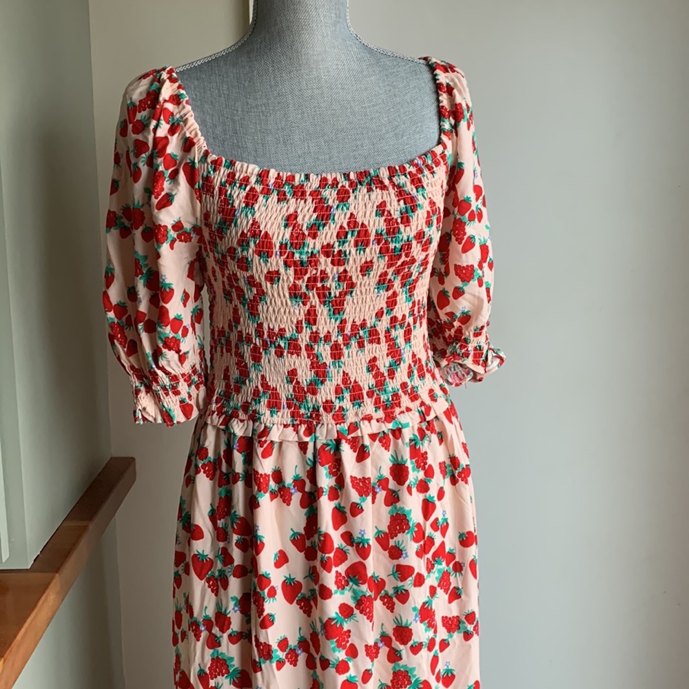 Betsey Johnson Pink Strawberry Print Maxi Dress